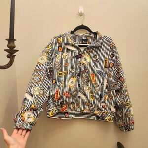 Vtg 90s Liz Sport Lightweight Jacket Lg Striped Nautical Sailor Yacht  Compass